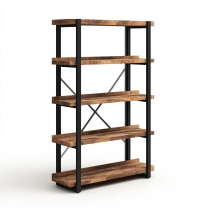 Estantería - madera-metal - 100x35x180 cm - marrón-negro - estilo industrial-Nestleure