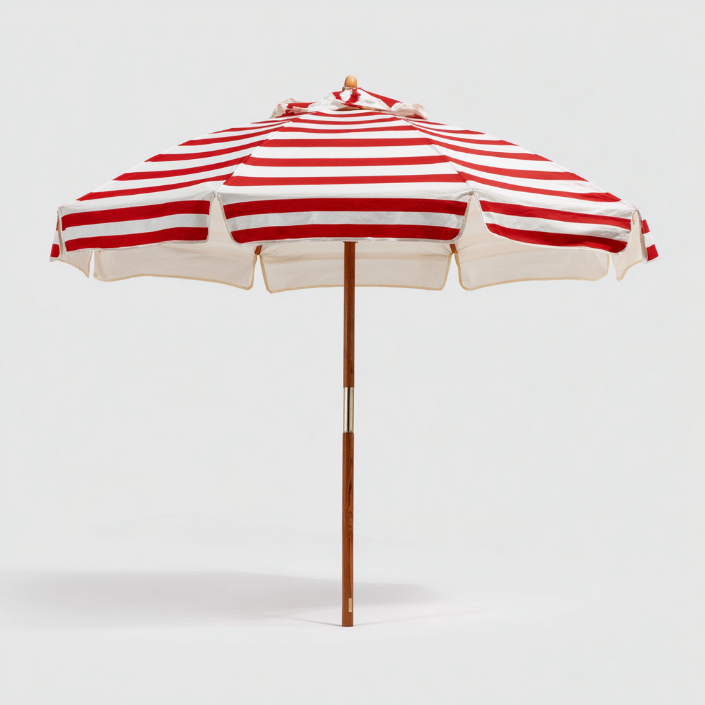 Sombrilla de jardín - madera-poliéster 250x250x255 cm - rayas rojo-blanco - estilo marinero clásico-Nestleure