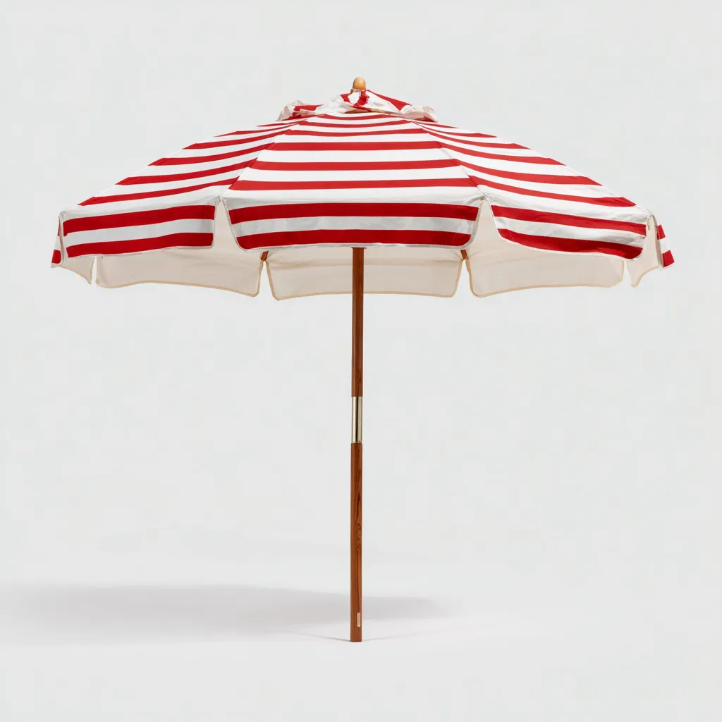 Sombrilla de jardín - madera-poliéster 250x250x255 cm - rayas rojo-blanco - estilo marinero clásico-Nestleure