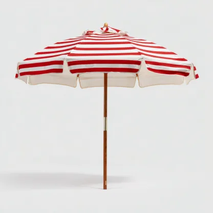 Sombrilla de jardín - madera-poliéster 250x250x255 cm - rayas rojo-blanco - estilo marinero clásico-Nestleure