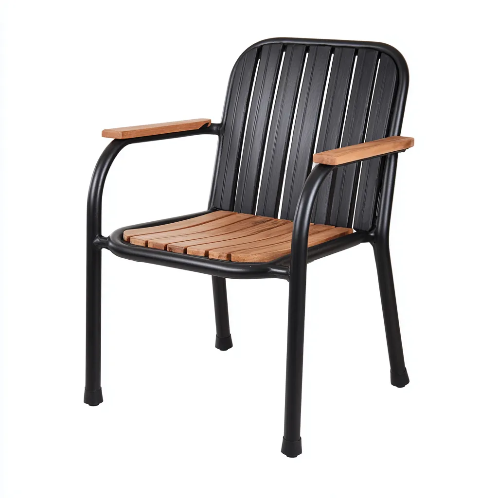 Silla de jardín - metal-madera - 57x55x85 cm - negro-madera natural - con reposabrazos y diseño moderno resistente-Nestleure