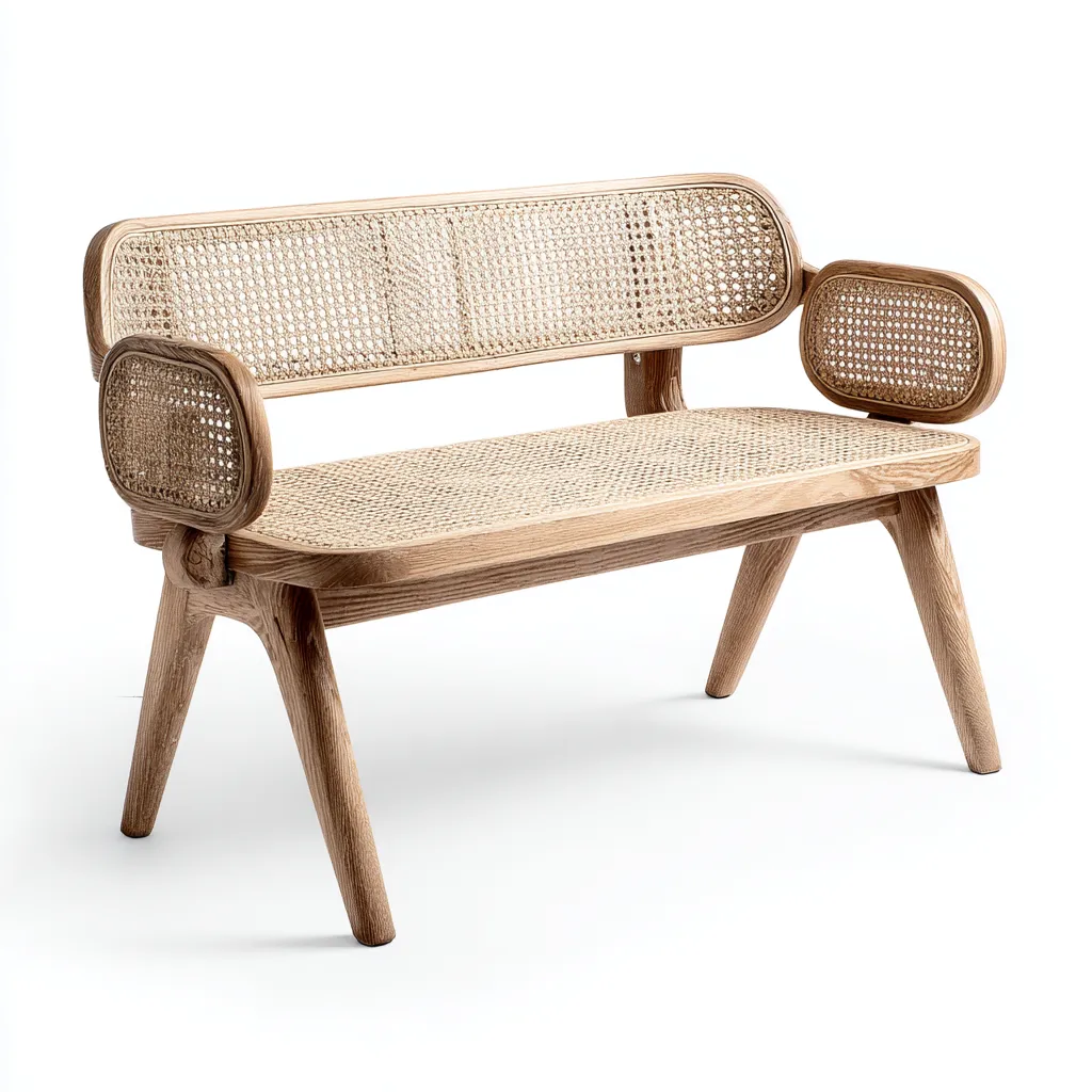 Banco de jardín - madera-ratán - 118x55x80 cm - natural - estilo escandinavo-Nestleure