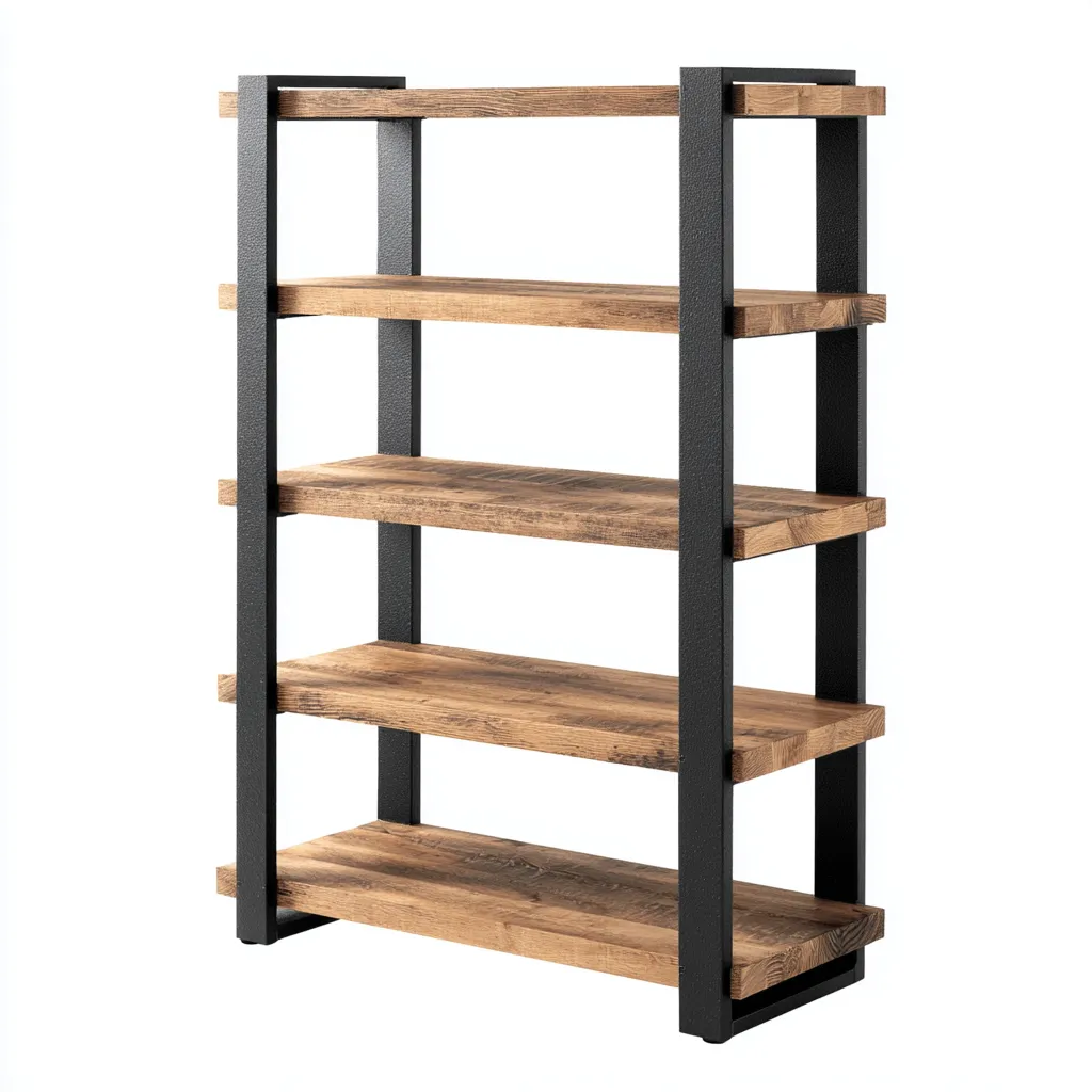 Estantería - madera-metal - 90x35x160 cm - marrón-negro - estilo industrial-Nestleure