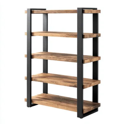 Estantería - madera-metal - 90x35x160 cm - marrón-negro - estilo industrial-Nestleure