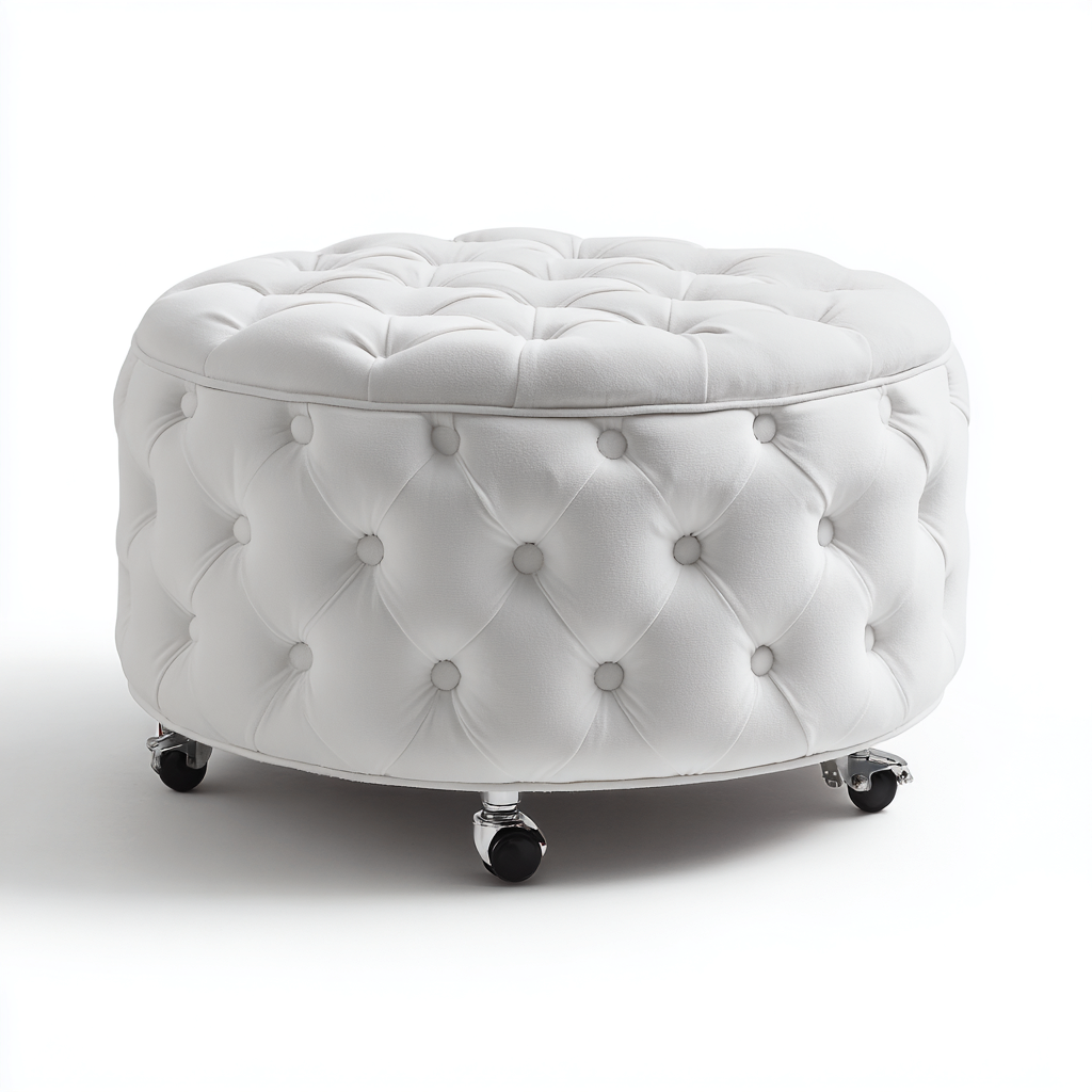 Reposapiés - piel sintética - 60x60x45 cm - blanco - diseño clásico-Nestleure