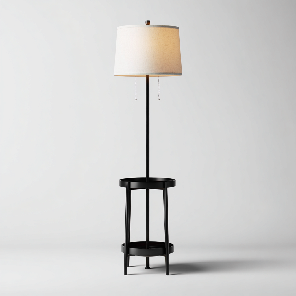 Lámpara de pie - metal-pantalla de tela - 40x40x165 cm - blanco-negro - estilo moderno-Nestleure