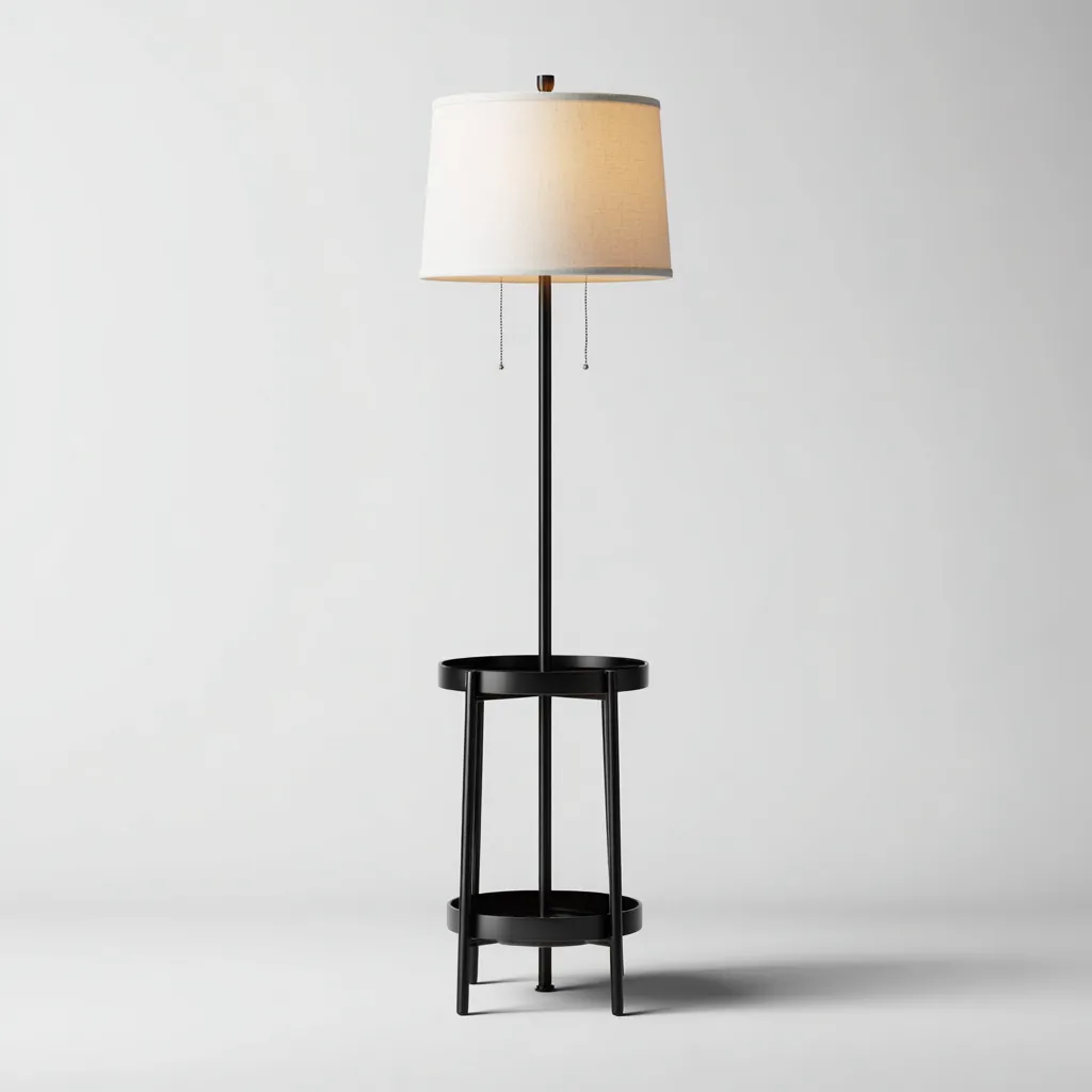 Lámpara de pie - metal-pantalla de tela - 40x40x165 cm - blanco-negro - estilo moderno-Nestleure