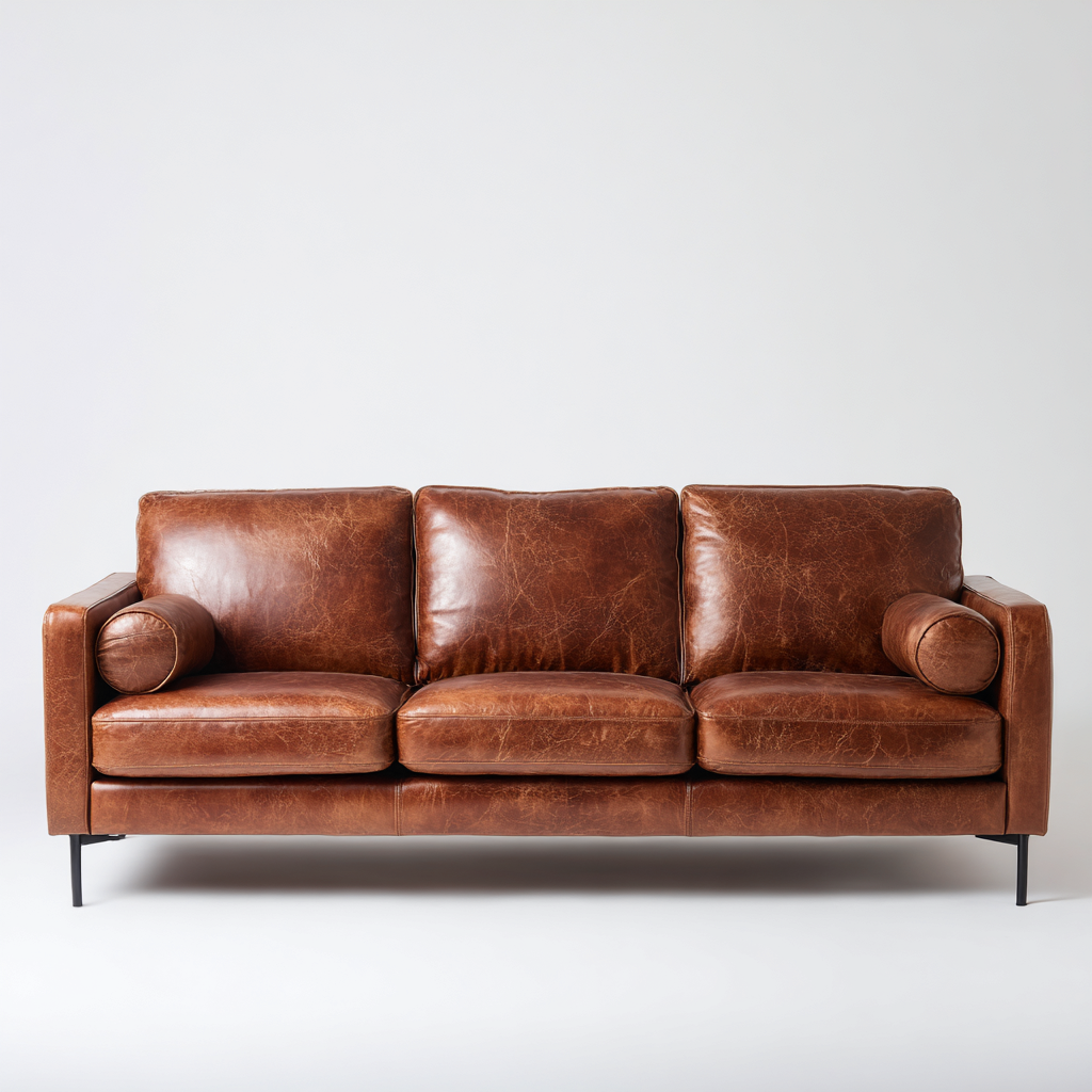 Sofá de 3 plazas - cuero genuino - 210x85x80 cm - marrón oscuro - diseño moderno para salón-Nestleure