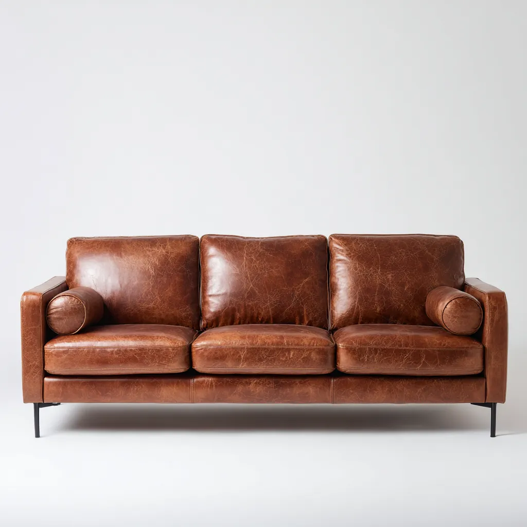 Sofá de 3 plazas - cuero genuino - 210x85x80 cm - marrón oscuro - diseño moderno para salón-Nestleure