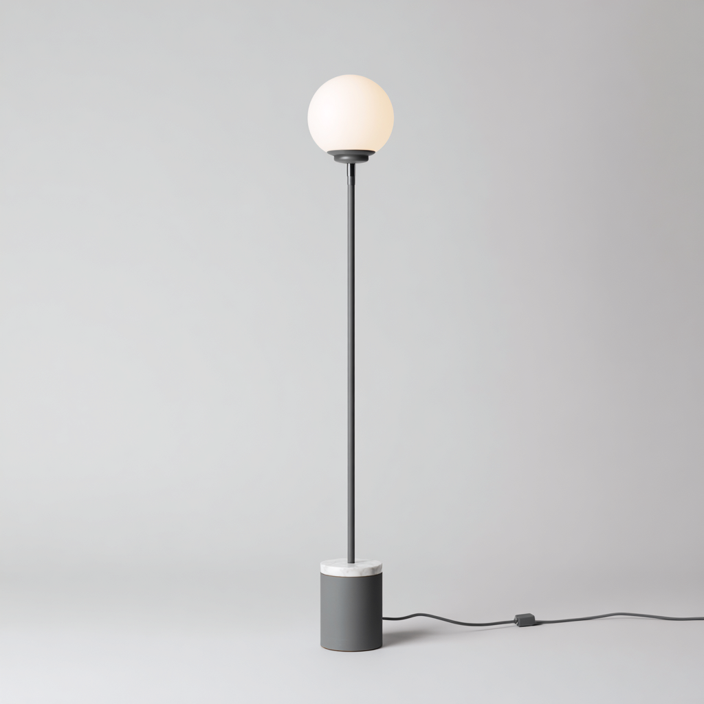 Lámpara de pie metal-mármol-vidrio 25x25x160 cm blanco-gris diseño minimalista-Nestleure