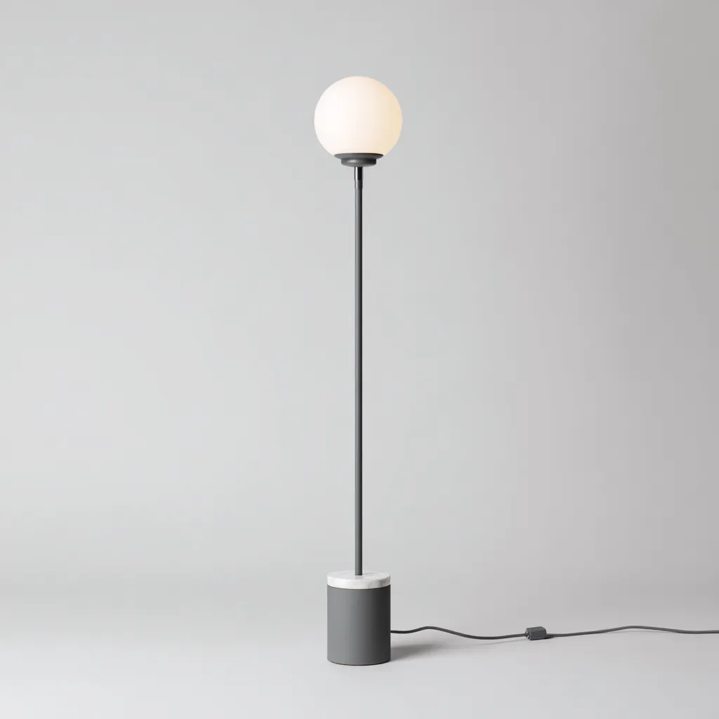 Lámpara de pie metal-mármol-vidrio 25x25x160 cm blanco-gris diseño minimalista-Nestleure