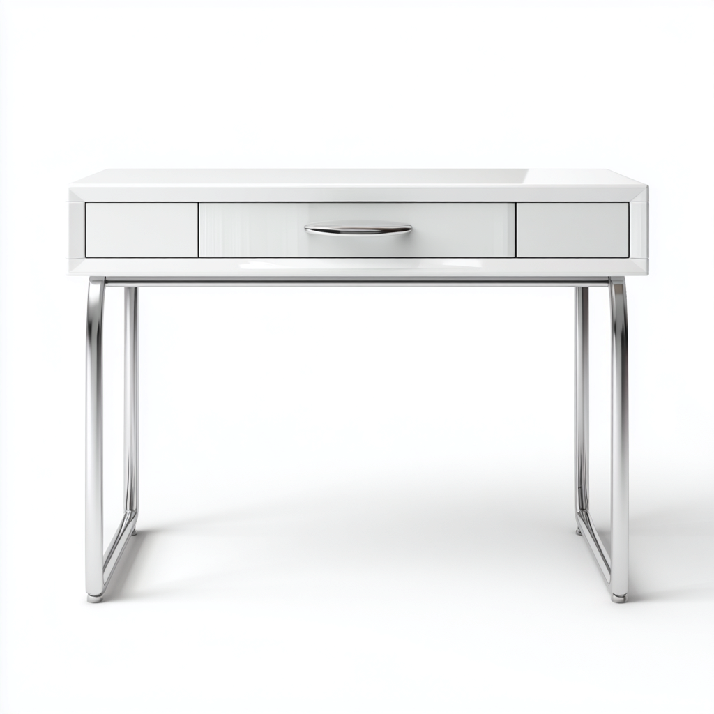 Mesa de oficina - madera-metal - 110x60x75 cm - blanco - moderno - con cajón-Nestleure