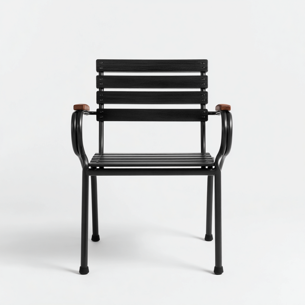 Silla de jardín - metal-madera - 54x56x83 cm - negro-madera natural - con reposabrazos y diseño moderno-Nestleure