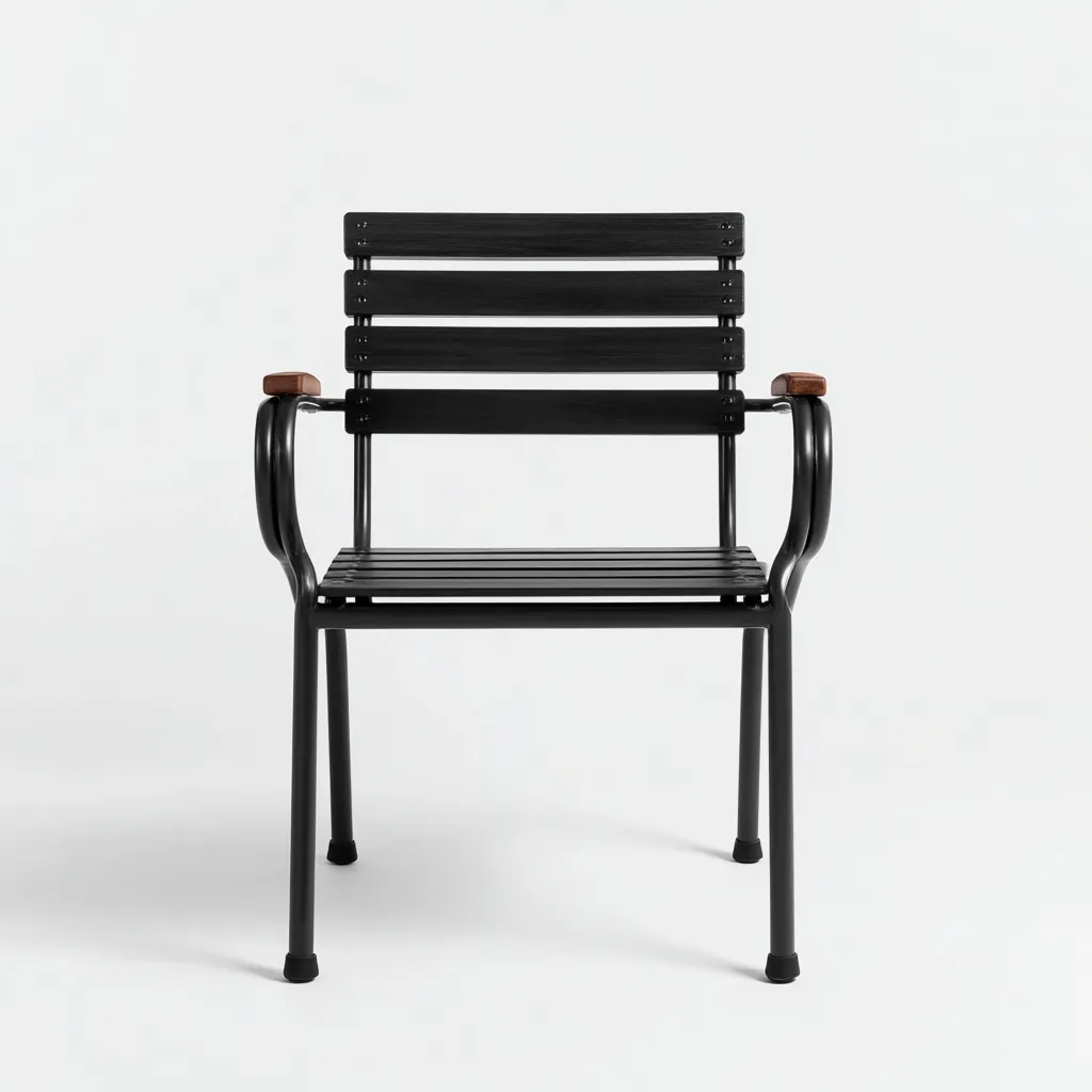 Silla de jardín - metal-madera - 54x56x83 cm - negro-madera natural - con reposabrazos y diseño moderno-Nestleure