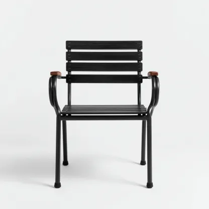 Silla de jardín - metal-madera - 54x56x83 cm - negro-madera natural - con reposabrazos y diseño moderno-Nestleure