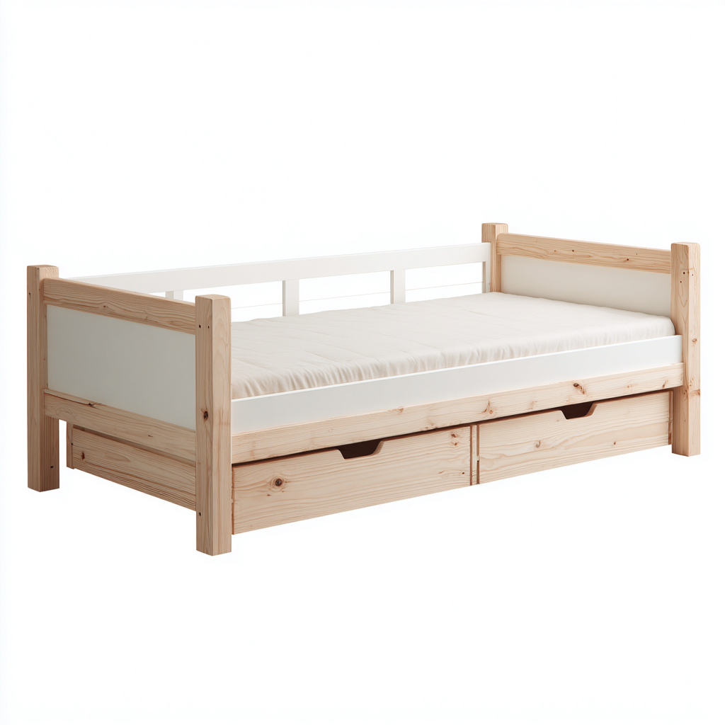 Camas individuales - madera - 200x100x90 cm - blanco-natural - estilo nórdico con almacenaje-Nestleure