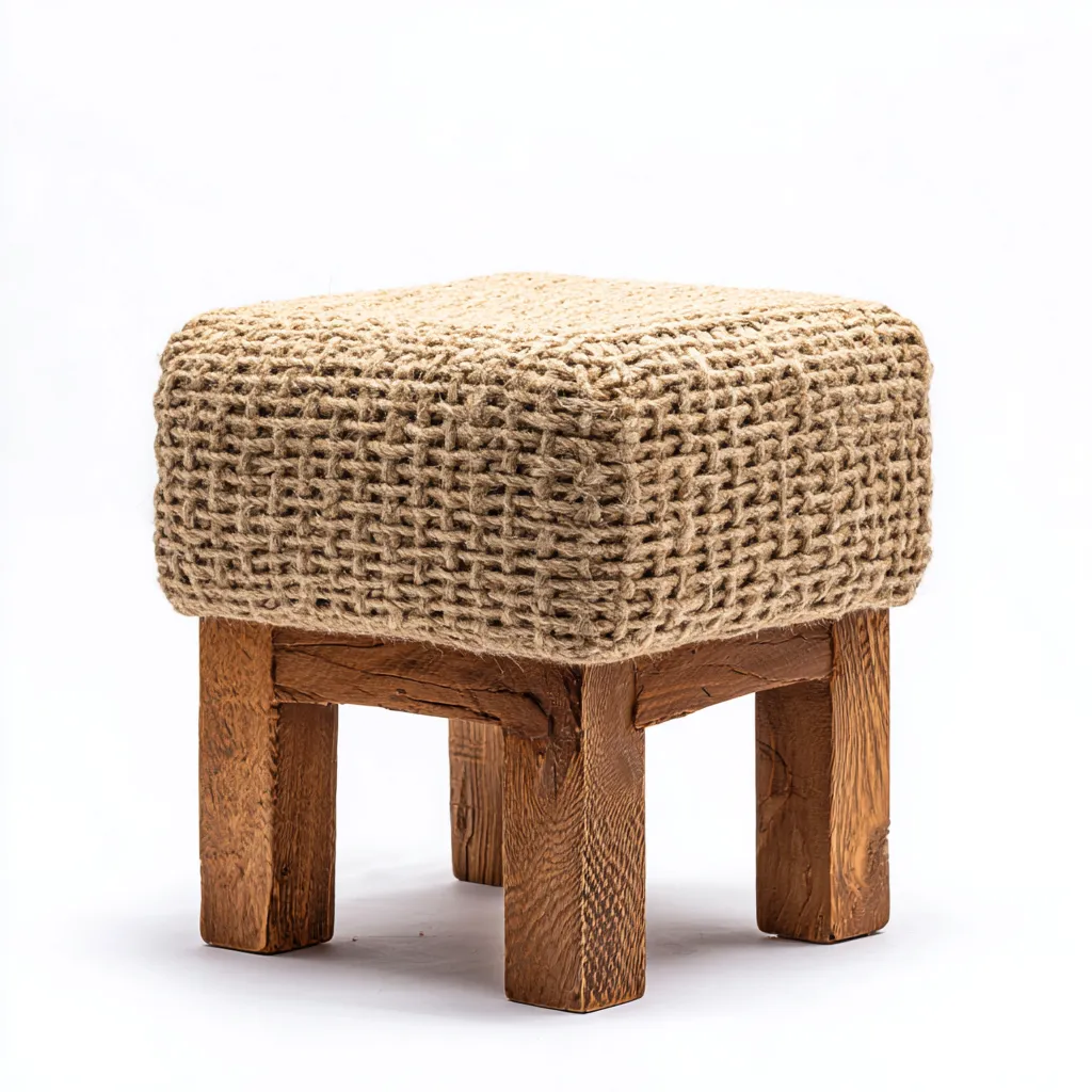 Reposapiés - yute - 35x35x40 cm - marrón - diseño rústico-Nestleure