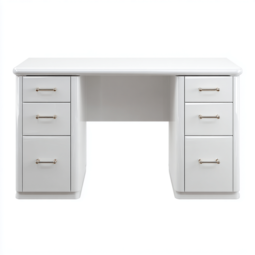 Mesa de oficina - madera-metal - 140x60x75 cm - blanco - moderno - con cajones redondeados-Nestleure