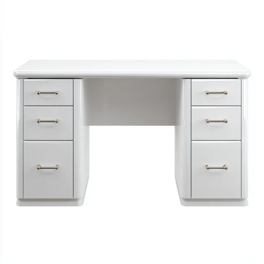 Mesa de oficina - madera-metal - 140x60x75 cm - blanco - moderno - con cajones redondeados-Nestleure