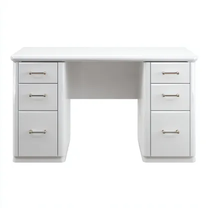 Mesa de oficina - madera-metal - 140x60x75 cm - blanco - moderno - con cajones redondeados-Nestleure