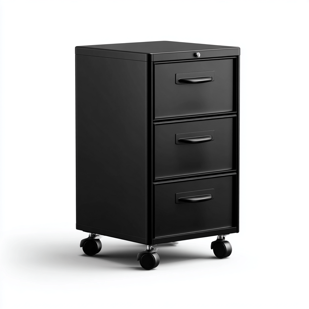 Archivador - metal - 45x40x70 cm - negro - estilo moderno con ruedas para oficina-Nestleure