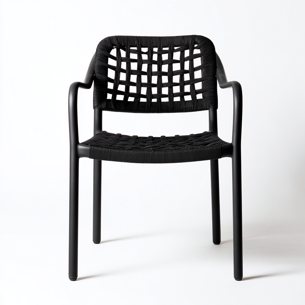 Silla de jardín - plástico - 56x58x84 cm - negro - con asiento y respaldo trenzado-Nestleure