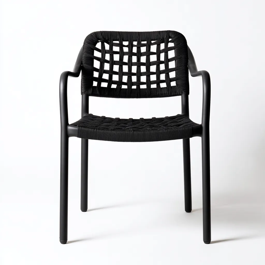 Silla de jardín - plástico - 56x58x84 cm - negro - con asiento y respaldo trenzado-Nestleure
