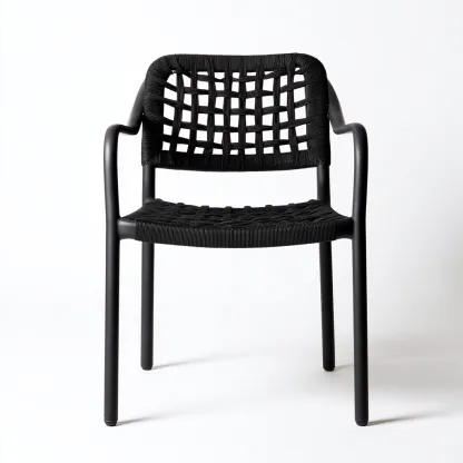 Silla de jardín - plástico - 56x58x84 cm - negro - con asiento y respaldo trenzado-Nestleure
