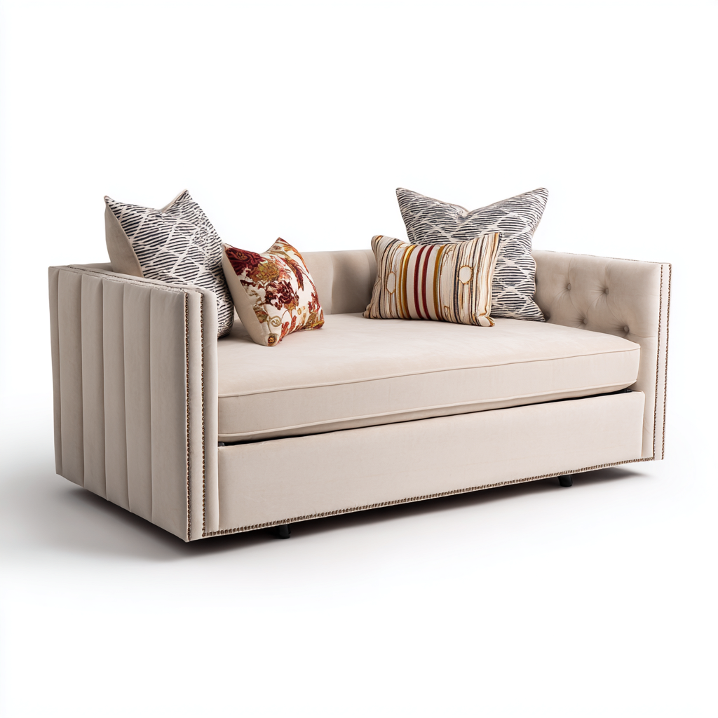 Sofá cama - terciopelo - 208x96x86 cm - beige - diseño moderno capitoné con cama extraíble-Nestleure