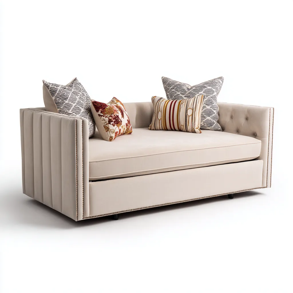 Sofá cama - terciopelo - 208x96x86 cm - beige - diseño moderno capitoné con cama extraíble-Nestleure