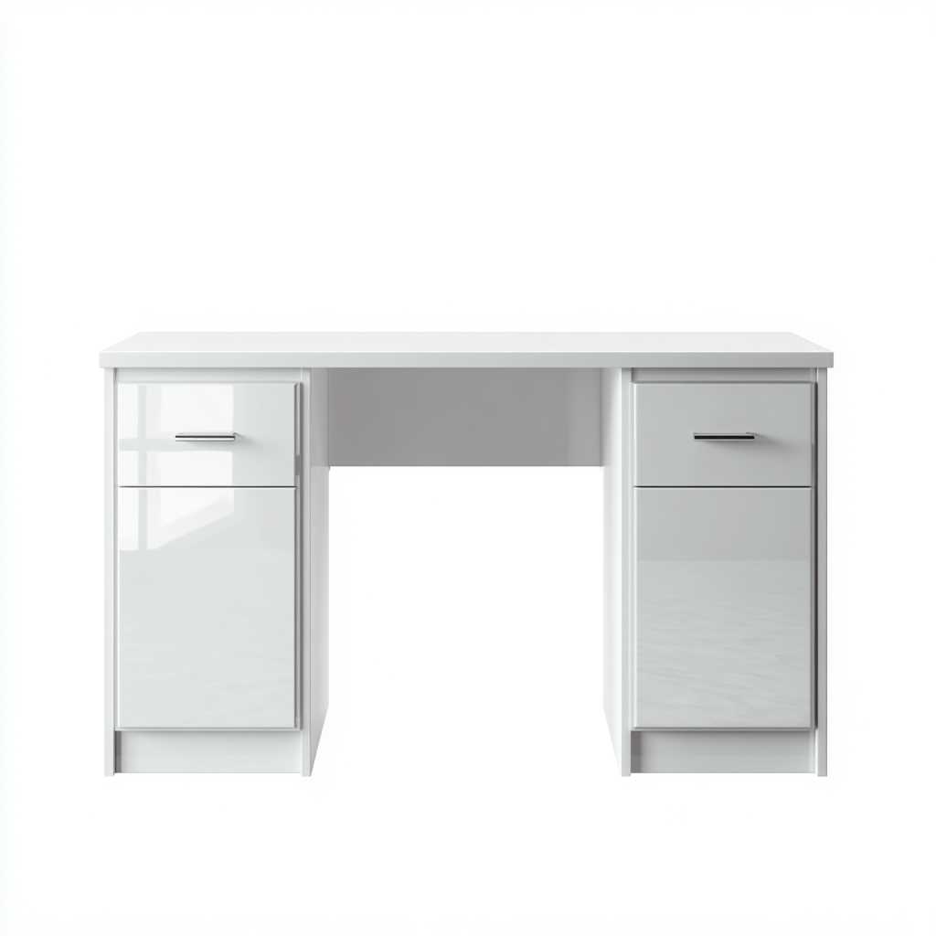 Mesa de oficina - madera-metal - 140x60x75 cm - blanco - moderno - con dos cajones laterales-Nestleure