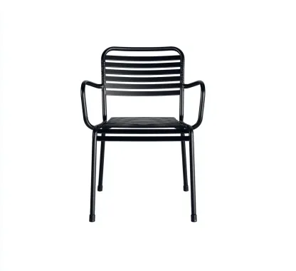 Silla de jardín - metal - 54x57x84 cm - negro - con reposabrazos apilable de diseño moderno-Nestleure