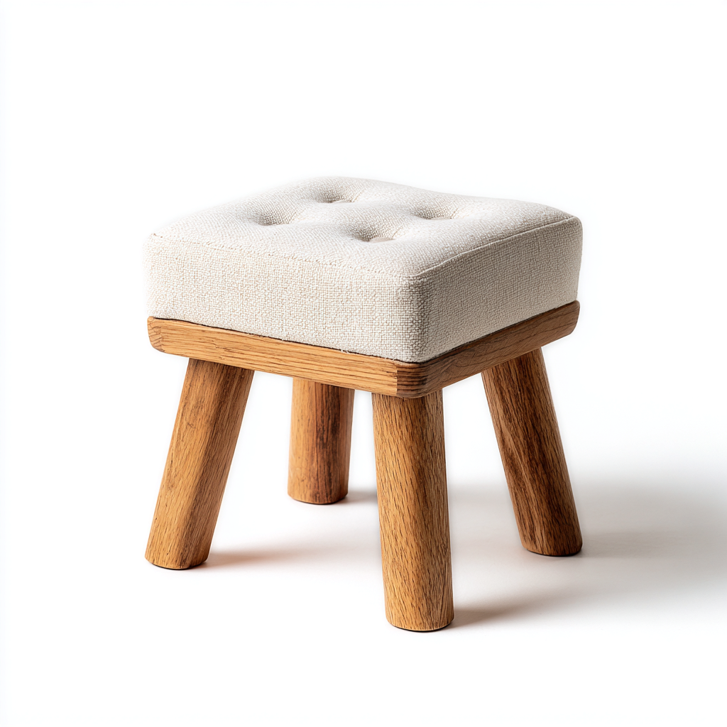 Reposapiés - tela - 35x35x40 cm - beige - diseño clásico-Nestleure