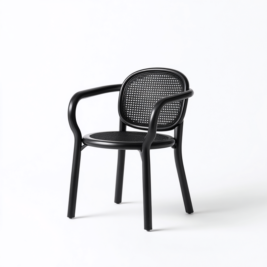 Silla de jardín - plástico - 55x56x82 cm - negro - con reposabrazos y respaldo trenzado-Nestleure