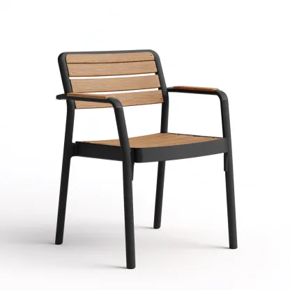 Silla de jardín - metal-madera - 56x55x84 cm - negro-madera natural - con reposabrazos y diseño contemporáneo-Nestleure