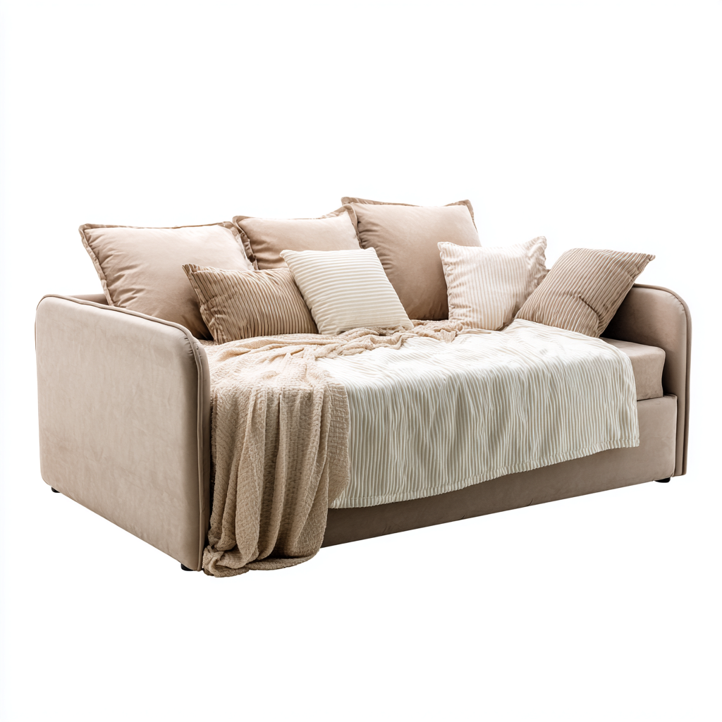 Sofá cama - terciopelo - 210x98x88 cm - beige - diseño contemporáneo con cama auxiliar extraíble-Nestleure