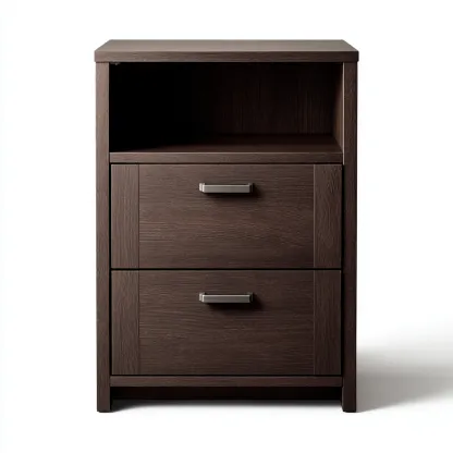 Archivador - madera - 45x40x75 cm - marrón oscuro - estilo moderno con compartimento abierto y cajones para oficina-Nestleure