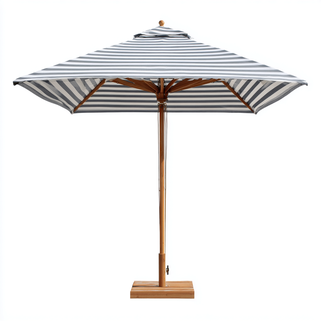 Sombrilla de jardín - madera-poliéster 280x280x265 cm - gris-blanco - estilo náutico clásico-Nestleure