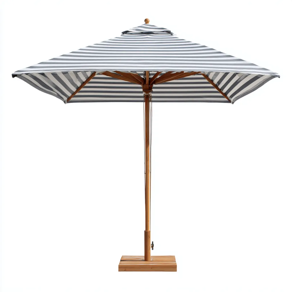 Sombrilla de jardín - madera-poliéster 280x280x265 cm - gris-blanco - estilo náutico clásico-Nestleure