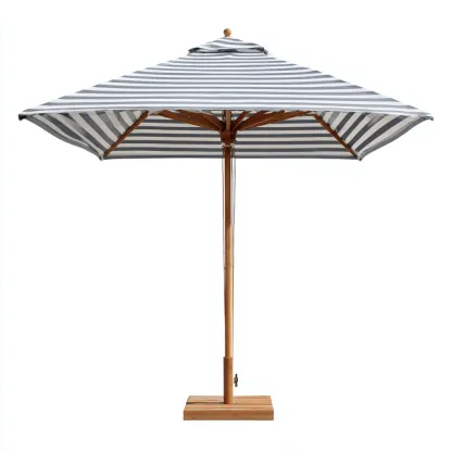 Sombrilla de jardín - madera-poliéster 280x280x265 cm - gris-blanco - estilo náutico clásico-Nestleure