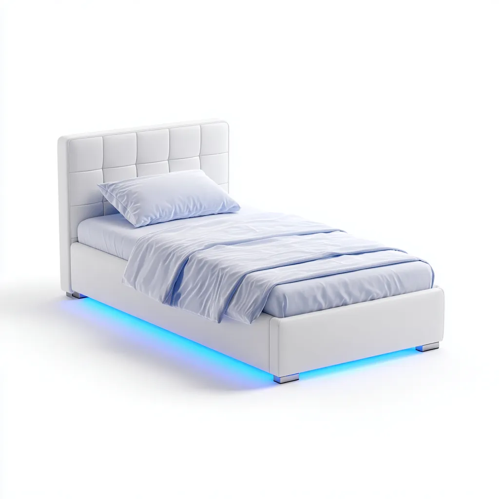 Camas individuales - cuero sintético - 200x100x95 cm - blanco - estilo moderno con iluminación LED-Nestleure