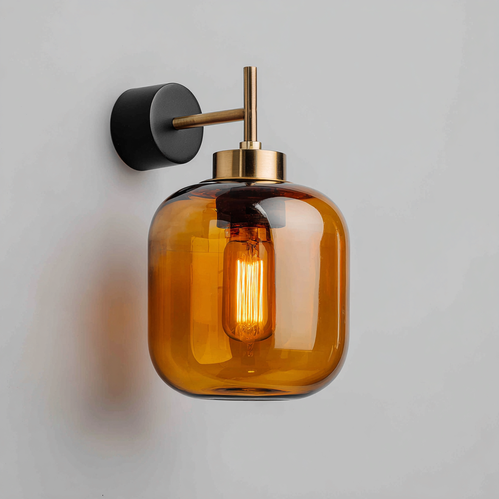Apliques de pared - metal-vidrio - 20x15x28 cm - ámbar-negro - estilo moderno industrial-Nestleure