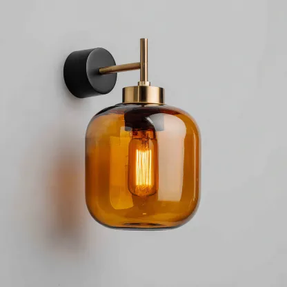 Apliques de pared - metal-vidrio - 20x15x28 cm - ámbar-negro - estilo moderno industrial-Nestleure