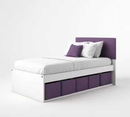 Camas individuales - madera-tela - 200x100x95 cm - blanco-violeta - estilo moderno con almacenaje-Nestleure