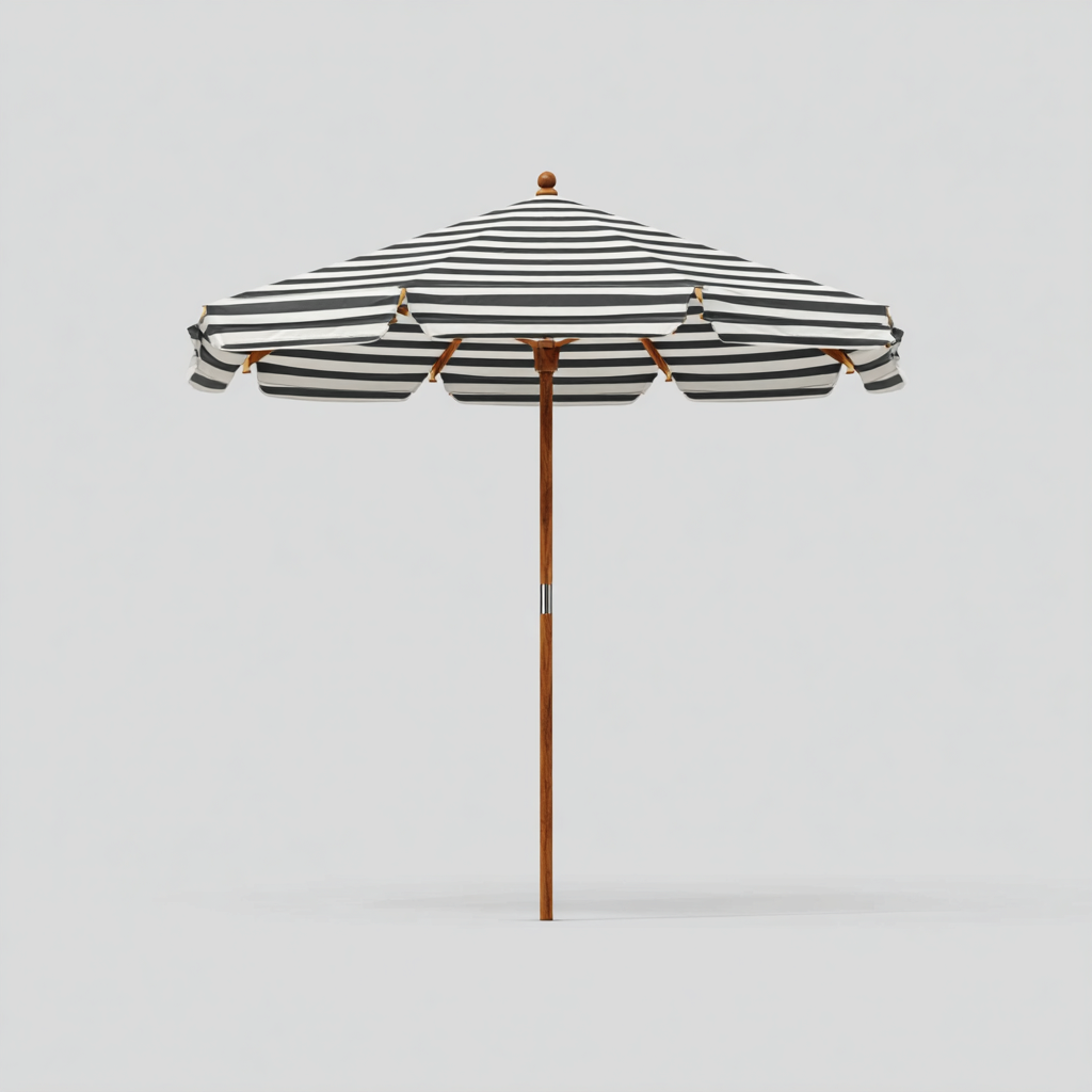 Sombrilla de jardín - madera-poliéster 250x250x250 cm - rayas negro-blanco - estilo clásico náutico-Nestleure