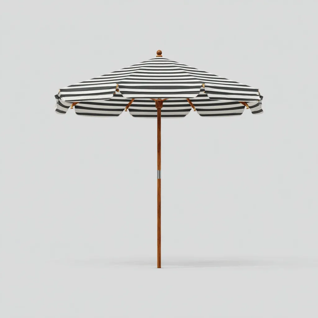 Sombrilla de jardín - madera-poliéster 250x250x250 cm - rayas negro-blanco - estilo clásico náutico-Nestleure