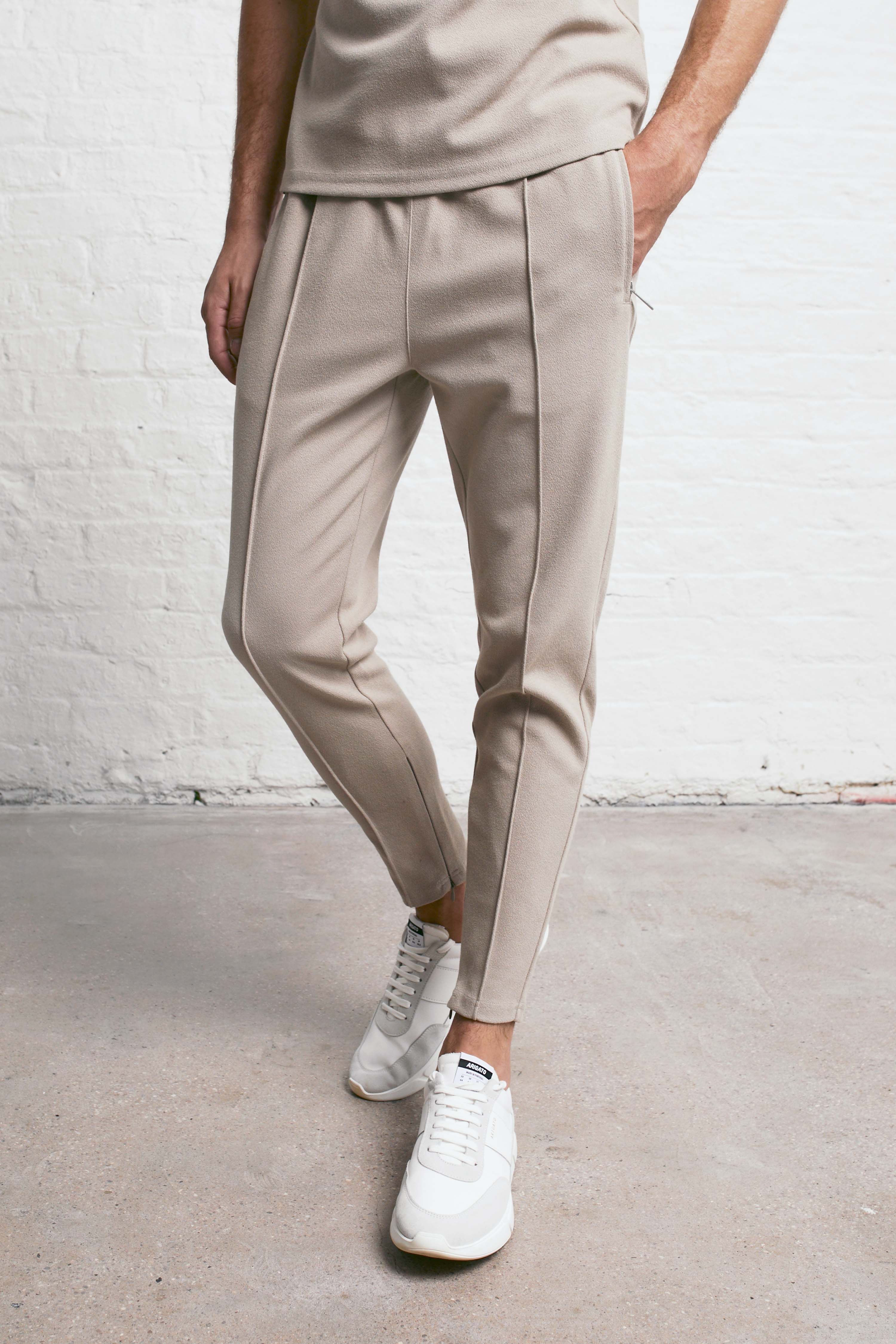 Textured Smart Pleated Pant - Stone
