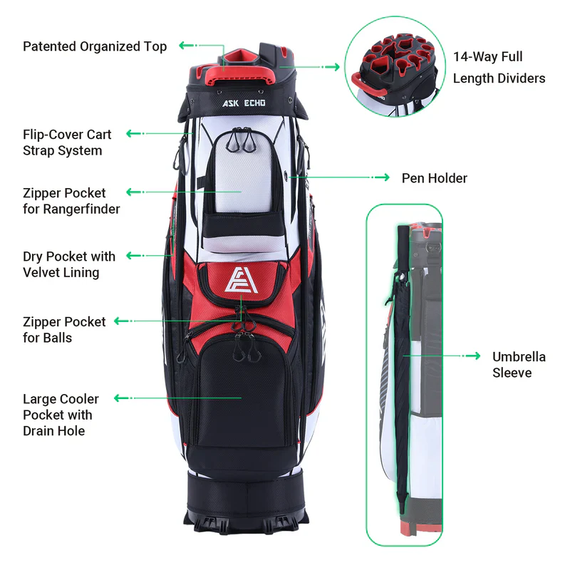 STRIKE-X Golf Cart Bag – 14-Way Quiet Divider and Anti-Twist Locking System