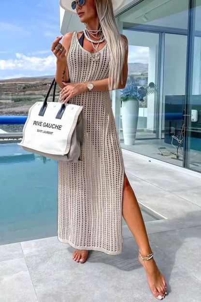 Maxi haljina s heklanim pletenim križem i prekrivanjem leđa, Deserted Island