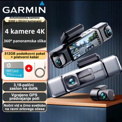 Garmin G980 avtomobilska kamera z umetno inteligenco in glasovnim upravljanjem, štirimi kamerami, 360° panoramskim pogledom, 4K Ultra HD nočnim vidom in GPS sledenjem
